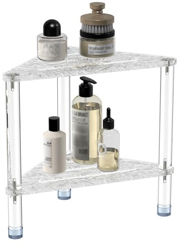 GOIOOIA Acrylic Corner Shower Stool for Shaving Legs 11.42 D X 11.42 W X 14.37 H, Triangle Shower Foot Rest with Storage Shelf, Heavy Duty, for Inside Shower (Water Ripple Texture)