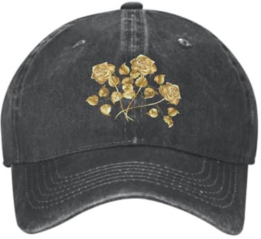 Baumwolle Vintage Washed Denim Baseballkappe Golden Rose Washed Baseballmütze für Studenten verstellbar Baumwolle Streetwear Schattierung atmungsaktive Sportmütze für unterwegs Hip Hop