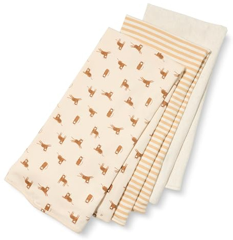 Amazon Essentials Unisex Baby Wickeltücher, 3er-Pack, Haferbeige Meliert/Streifen/Tiger, Einheitsgröße