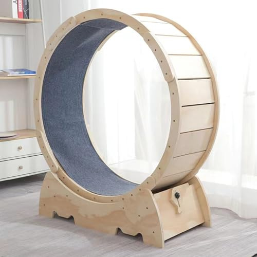 funrautz Katzenlaufrad, Leises Katzen-Laufrad aus Holz, mit Feststellmechanismus und abnehmbarem Teppich, großes Katzenlaufband für Indoor-Katzen, interaktives Katzen-Fitnessspielzeug Gelb