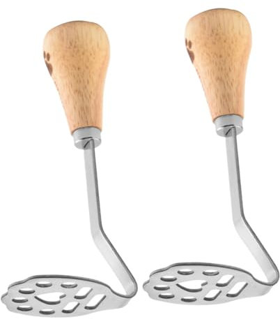 Generic 2pcs Potato Masher Potato Ricer Bean Masher Potato Presser for Avocado Bean Stainless Steel Potato Masher with Wood Handle