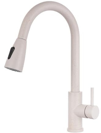Küchenarmaturen mit herausziehbarer Brause, herausziehbarer Küchenmischer-Wasserhahn, Haferflockenfarbe, Küchenarmatur, 360° drehbar, Edelstahl, Einhebelmischer für Küchenspüle, Haferflockenfarbe