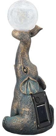 Masyrt Statue d'éléphant avec lumière du soleil - Décoration de jardin avec boule en verre nue, lumière du soleil - Pour jardin, terrasse, balcon, pelouse