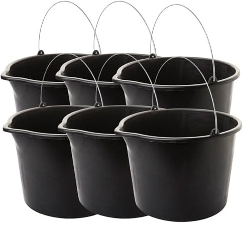 Lot de 6 seaux de chantier de 20 l avec étrier en métal, seau avec bec verseur, seau de nettoyage de 40 cm de diamètre, robuste et polyvalent, fabriqué en UE