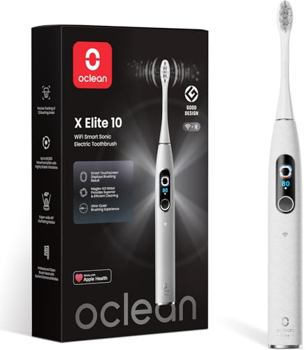 Oclean elektrische Zahnbürste X Elite 10, Touchscreen mit 12 Bereichsverfolgung, 5 Putzmodi Schallzahnbürste mit Timer, 40 Tage Akkulaufzeit Sonic Electric Toothbrush, 45dB, Grau