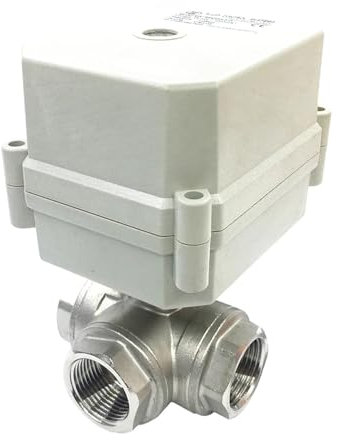 KVEIYIIC TF20-S3-C 3-Wege-T/L-Anschluss Edelstahl 3/4'' DN20 Betätigter Kugelhahn DC12V DC24V 2/3/5 Drähte(T Port Flow A,DC12_CR501)