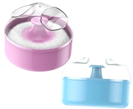 Anneome 2 Stück Babypuderquasten aus Plüsch mit Griff Runde Kompaktpuderquasten Sanfte Körperpuderquasten für Babys mit Aufbewahrungsbox Hautfreundlich und Sicher für Babypflege