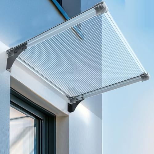 Auvent de Porte d'Entrée,Auvent de Porte Aluminium,Marquise Solaire Abri Banne Entrée Protection,Marquise de Porte pour Garage,Fenêtre,Maison,Balcon,Contre la Pluie et UV (65x350cm/26 x138)