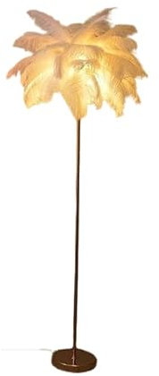 Jatwefiv Lampadaires en Plumes Autruche Naturelles LED Abat-Jour en Plumes Lampadaire avec Interrupteur au Pied Lampe Plume pour Décoration Simple pour Chambre et Salon,Champagne