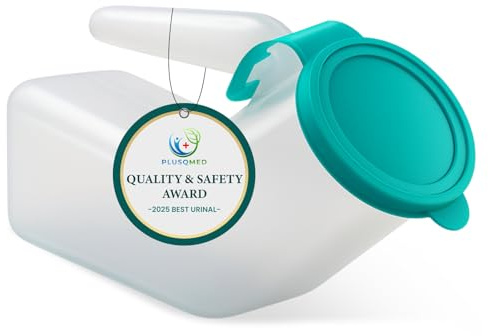 Plusqmed Men’s Urinal Bottle 1000ml Travel Urine Container – Leakproof Cap – Durable Thick Plastic – Portable Male Pee Bottle for Bedside, Car, or Camping Use
