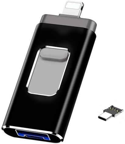 Clé USB pour iPhone 64 Go, [Certifié MFi] Clé USB 4 en 1 avec port Lightning, USB, USB-C, port micro USB, clé USB 3.0 pour iPhone/iPad/téléphone Android/ordinateur portable/PC (sans application)