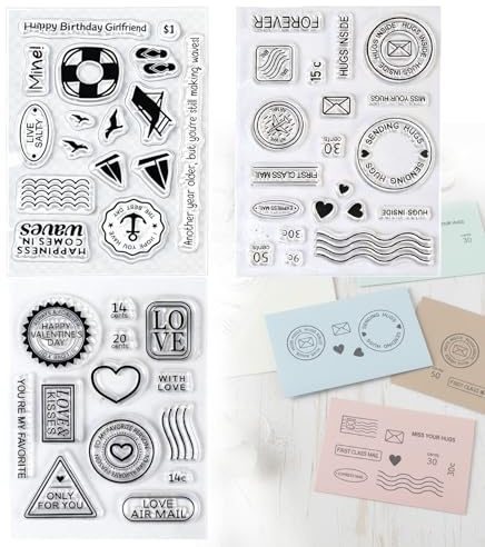 Rieoany 3-Bogen-Silikonstempel-Set, Transparente Stempel, Marine- und Jubiläumsmotive, Nützlich für die Kartengestaltung und DIY-Scrapbooking