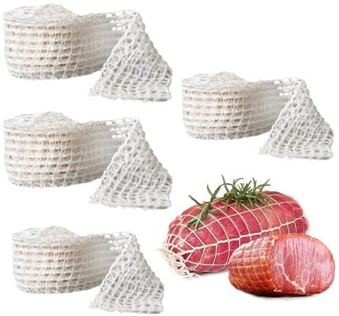 meatNetting - Rete per imballaggio di carne per uso alimentare, 4 rotoli | Rotolo di rete di manzo a lunga durata, rete di spago per salumi, salumi, cucina, stagionatura, forniture per la preparazione