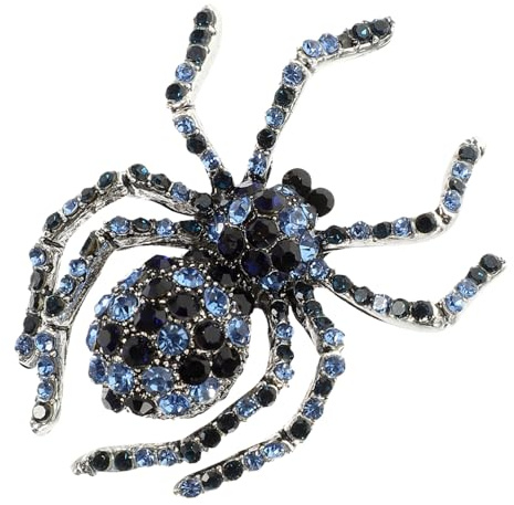 LRXIYODE Broche Araignée Vintage avec Bleu Épingle Chic pour Femmes et Hommes Accessoire Halloween Élégant pour Vêtement et Sac