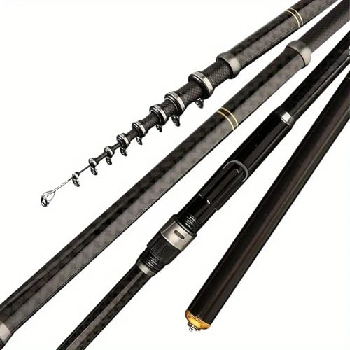 SylvanFlux Caña de pescar telescópica de carbono, pesca de mano y mar, acción suave negra, soporte de carrete estable, anillos de cerámica, tapa de metal (arañas, centímetros, 360, ligera)