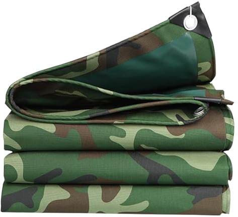 FDOSIJFOS Heavy duty waterproof canvas cover Heavy Duty Camouflage Tarpaulin 450g/m² Tarp Sheet Cover with Reinforced Grommets for Car Garden Fishing Furniture(4x6m)