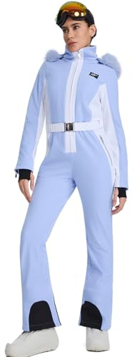 ALSOGO Skiddräkt för kvinnor, en bit snowsuit smal, isolerade jumpsuit, vattentät, vindtät, vinter, snö, snowboard för utomhussporter, Mörkblå, S
