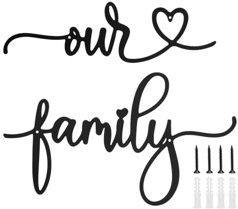 GWCYMYD 2 Stück Buchstaben Family Metall Familienschilder Eisen Buchstaben Wandkunst Durchbrochenes Design Personalisiert Metall Wand Deko für Wohnzimmer, Schlafzimmer, Esszimmer Küche
