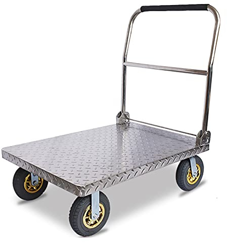 Robuster Edelstahl-Plattformwagen mit klappbarem Griff und Schaumstoffgriff, ideal für Umzug, Transport und hohe Belastung, robuster Allzweckwagen (202)
