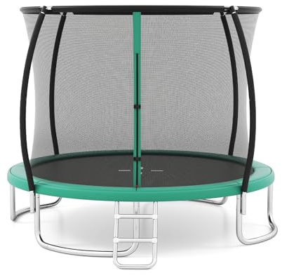 GOPLUS Trampolin Outdoor, 244/305/366 cm, Freizeittrampolin mit Sicherheitsnetz, Leiter, verzinkte Metallrahmen, robuste Gebogene Beine, Gartentrampolin für Kinder und Erwachsene
