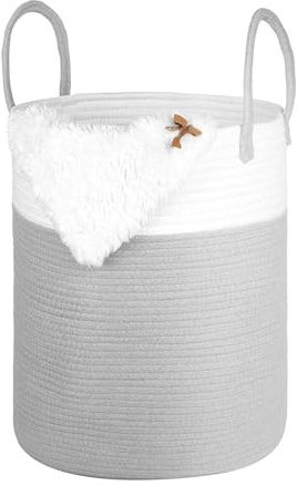 Withosent 66L Wäschekorb Geflochten aus Baumwolle, Wäschesammler mit Henkel, Laundry Basket Aufbewahrungskorb Spielzeug, Korb Wäschebox für Wäschekammer Kinderzimmer Wohnzimmer Bad, 46x38cm