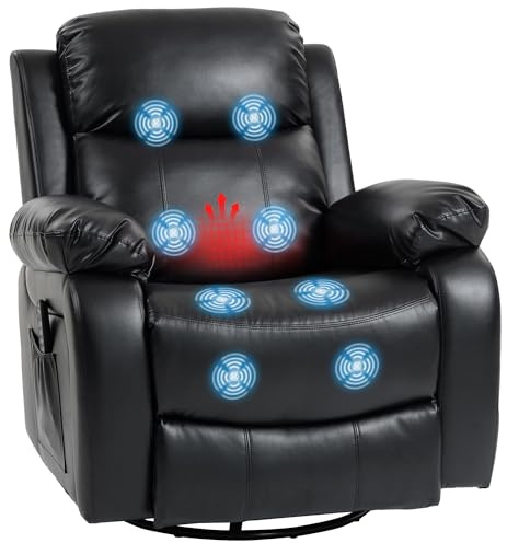 Fauteuil relax HOMCOM avec fonction massage, fauteuil TV électrique avec 8 points de vibration, fonction chauffage, fonction balancelle, fauteuil inclinable pivotant avec télécommande et poche