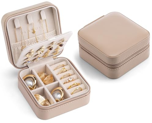 VLANDO Schmuckkästchen Reise, Schmuckaufbewahrung Klein, | Geschenk für Damen, Urlaub Must Haves, Travel Essentials, Für Halsketten,Kompakt Leicht,Weiches Samtfutter,Milchkaffee