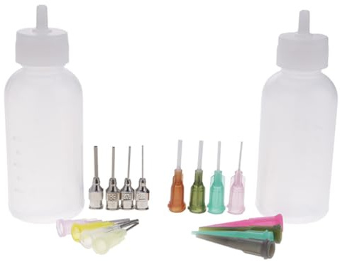 2 pezzi kit tatuaggio temporaneo all'hennè flaconi applicatori vuoti con 16 punte aghi per flaconi per tatuaggio applicatore con punta di precisione cono per all'henné.