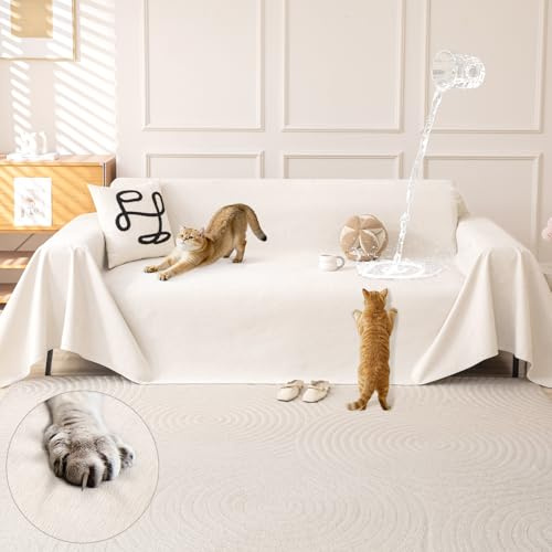 OstepDecor Sofa Überzug Wasserdicht & Kratzfest - Anti-Rutsch Sofaüberwurf für Katzen & Hunde, Weicher Sofabezug als Kratzschutz, Beige 180x260cm