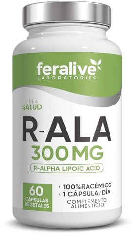 Feralive Laboratories R‑ALA 60 Cápsulas – Ácido R-Alfa Lipoico 300 mg – Suplemento para Metabolismo Energético y Apoyo Celular