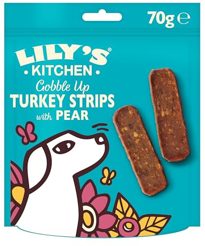 Lily's Kitchen Dog Treats – Turkey with Pear & Thyme Jerky Strips, (8 x 70g) Packs, For Adult Dogs Grain-Free Recipe, With Natural Ingredients, Freshly Prepared Turkey, Dog reward treats