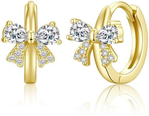 MASOP Ohrringe Creolen Gold Schleife Zirkonia 10mm Vergoldet für Mädchen Damen