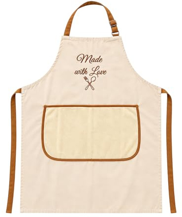 generico Grembiule da Cucina con Tasche ad Asciugamano Assorbente Integrato, 100% Cotone, Regolabile Uomo e Donna, Beige e Marrone, Idea Regalo per Cucina, BBQ e Pasticceria