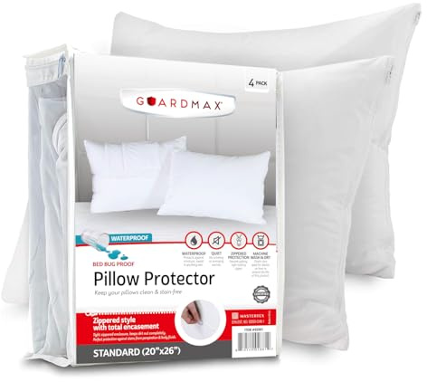 Guardmax Jersey Knitted Pillow Protector with Zipper Standard Size - 4 Pack -100% Waterproof, Bed Bug Proof, Dust Mite Proof, & Hypoallergenic Pillow Covers - Premium Zippered Pillow Cases. (20 X 26)