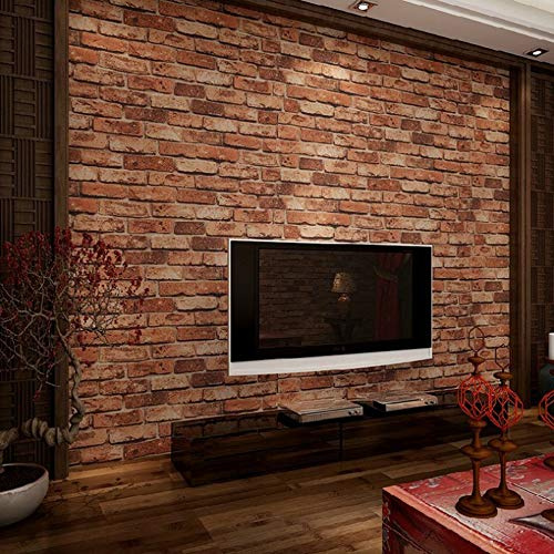 KeTian Moderne dreidimensionale Tapete, rote Ziegelmauer, PVC-Tapete, 3D-Strukturziegel für Wohnzimmer/TV-Hintergrundwand/Hotel, 0,53 m (B) x 10 m (32,8 Zoll) = 5,3 m² (57 m²)