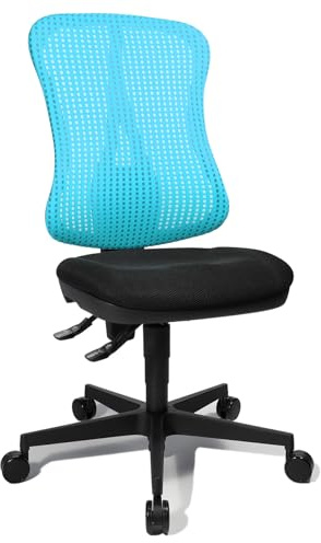 Topstar Head Point SY ergonomischer Bürostuhl, Schreibtischstuhl, Muldensitz (höhenverstellbar), Stoffbezug hellblau / türkis / schwarz, 70 x 47 x 113 cm | Made in Germany | Ergonomisch | Drehstuhl, Schreibtischstuhl | höhenverstellbar | Geprüfte Sicherheit nach GS-Intertek