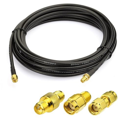 Bingfu RP-SMA WLAN Kabel 5 m KSR195 mit 3 RP-SMA Adaptern | Set mit 1 RP-SMA Antennenverlängerungskabel und 3 Adaptern für WLAN-Antennen, 4G LTE Router und Homematic Module