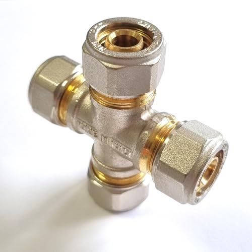 H2O-Flex® 20er Schraubfitting Kreuzstück für Aluverbundrohr 2,0mm, DVGW | Klemmringverschraubung für Mehrschichtverbundrohr 2,0mm, DVGW zertifiziert, Messing-Anschlüsse, korrosionsbeständig