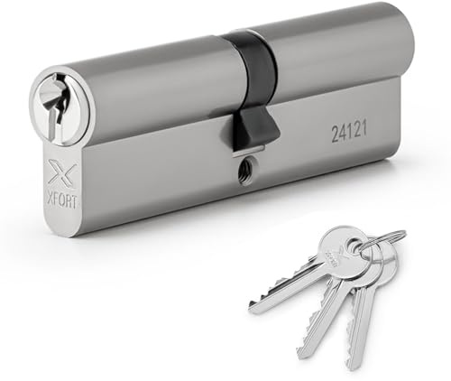 XFORT Chrome 35/35 Euro Cylinder Lock (70mm), UPVC Door Lock, 6 Pin Cylinder Lock with 3 Keys, PVC Door Lock, Euro Lock Cylinder, Barrel Lock for Front Door or Internal Door