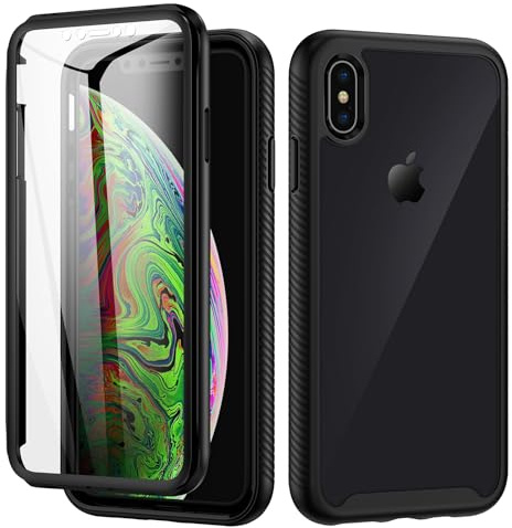 seacosmo Schutzhülle für iPhone XS Max, transparent, mit Displayschutz, stoßfest, dünn, doppellagig, Bumper-Cover, integriertes Case für Apple iPhone XS Max 6,5 Zoll, Schwarz