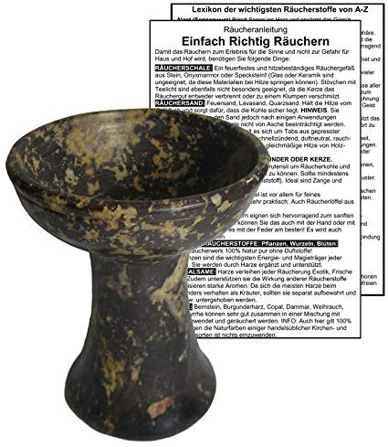 RÄUCHERSCHALE Räuchergefäß groß für Kohle - Räucherkelch NATURSTEIN zum räuchern für Räucherwerk, Weihrauch, Hausreinigung und Rauhnächte mit Räucheranleitung & Räucherlexikon. 81001-B0
