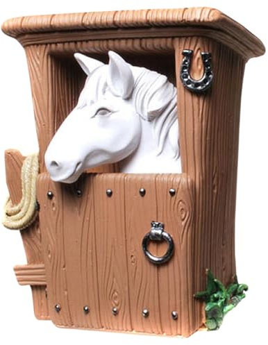 Kremers Schatzkiste Spardose Pferd im Stall Weiß 14cm Sparschwein Sparkasse Deko - Horse Kunststein Sparbüchse Reitsport Geschenk für Pferdeliebhaber
