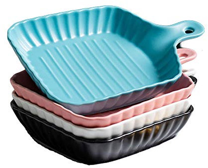XXSLY Plat de Cuisson en céramique Mate, Plat à Lasagne Individuel carré Unique avec poignée Unique, pour Le dîner, Le Chauffage des Aliments, la cocotte, Les lasagnes - Lot de 4