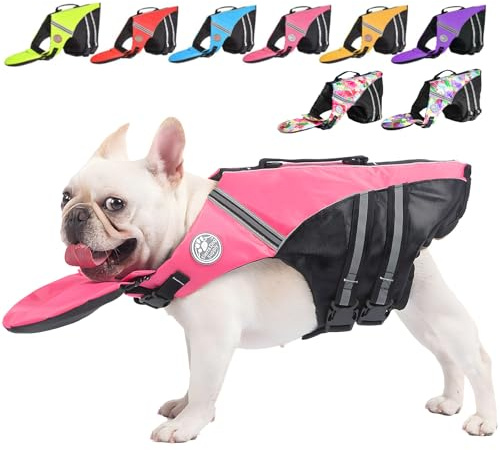 Hundeschwimmweste, Französische Bulldogge, Schwimmweste zum Schwimmen, Bootfahren, Hundeschwimmweste mit Kinnschwimmer und Rettungsgriff, hohe Schwimmwesten (Brustumfang: 43,2 cm bis 76,2 cm, Gewicht