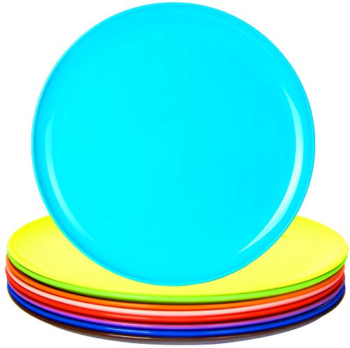 Youngever 9 Stück 25CM Große Kunststoff Teller, Mehrweg Plastik Teller Set, Party Geschirr, Mikrowellengeeignet, Spülmaschinenfest (Rainbow)