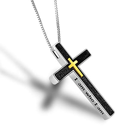 WINNICACA Kreuz Kette Anhänger Halskette Punk Rock Oxidation 925 Sterling Silber Religiöser Schmuck für Frauen Männer Geschenke, Gravur I am who I am