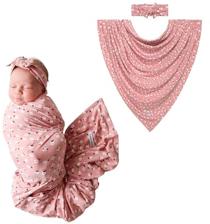 Posh Peanut Päpook Baby-Wickeldecke, Premium, weich, Bambus-Pucktücher und Stirnband, Anti-Geruch, leicht, atmungsaktiv, Wickeldecken, großes Geschenk für Jungen und Mädchen, Geschenk für Neugeborene