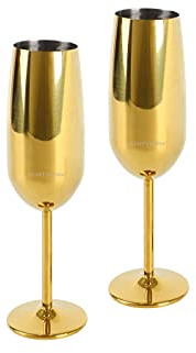 Echtwerk Juego de copas de cava de 2 piezas de acero inoxidable, edición dorada, 250 ml, 22,5 x 6,3 cm