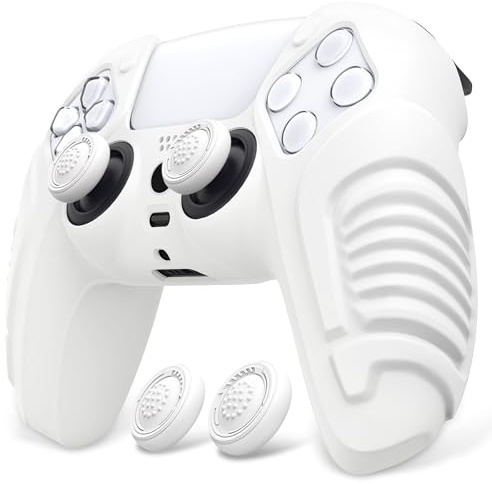 PlayVital Silikonhülle für PS5 Controller, Anti-Rutsch Schutzhülle Case | Weiche Hülle, Zubehör mit Thumbstick-Kappen, Raging Warrior Edition, Weiß