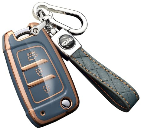 ontto Autoschlüssel Hülle Passt für Hyundai Solaris Elantra i30 i30n i35 i40 Kona Genesis Santa Fe 2016-2018 Fernbedienung TPU Schlüsselcover Schlüsselhülle Schlüsselanhänger Schlüssel Etui-Grau